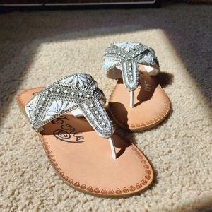 Beautiful beaded t strap sandals